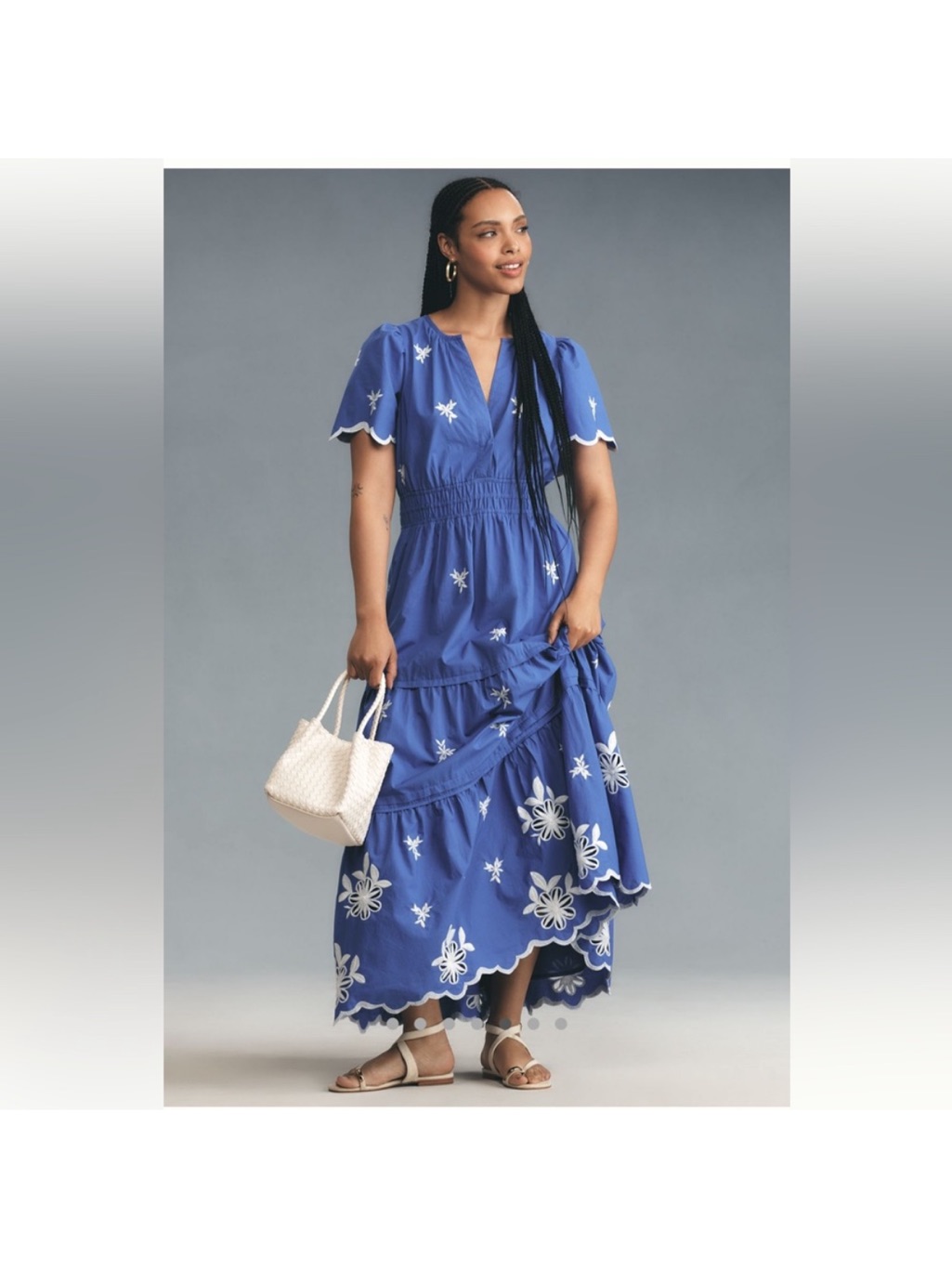 Anthropologie The Somerset Embroidered Maxi Dress Blue Xs
